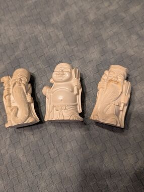 Set of 3 Ceramic Lucky Buddha & Longevity Figurines